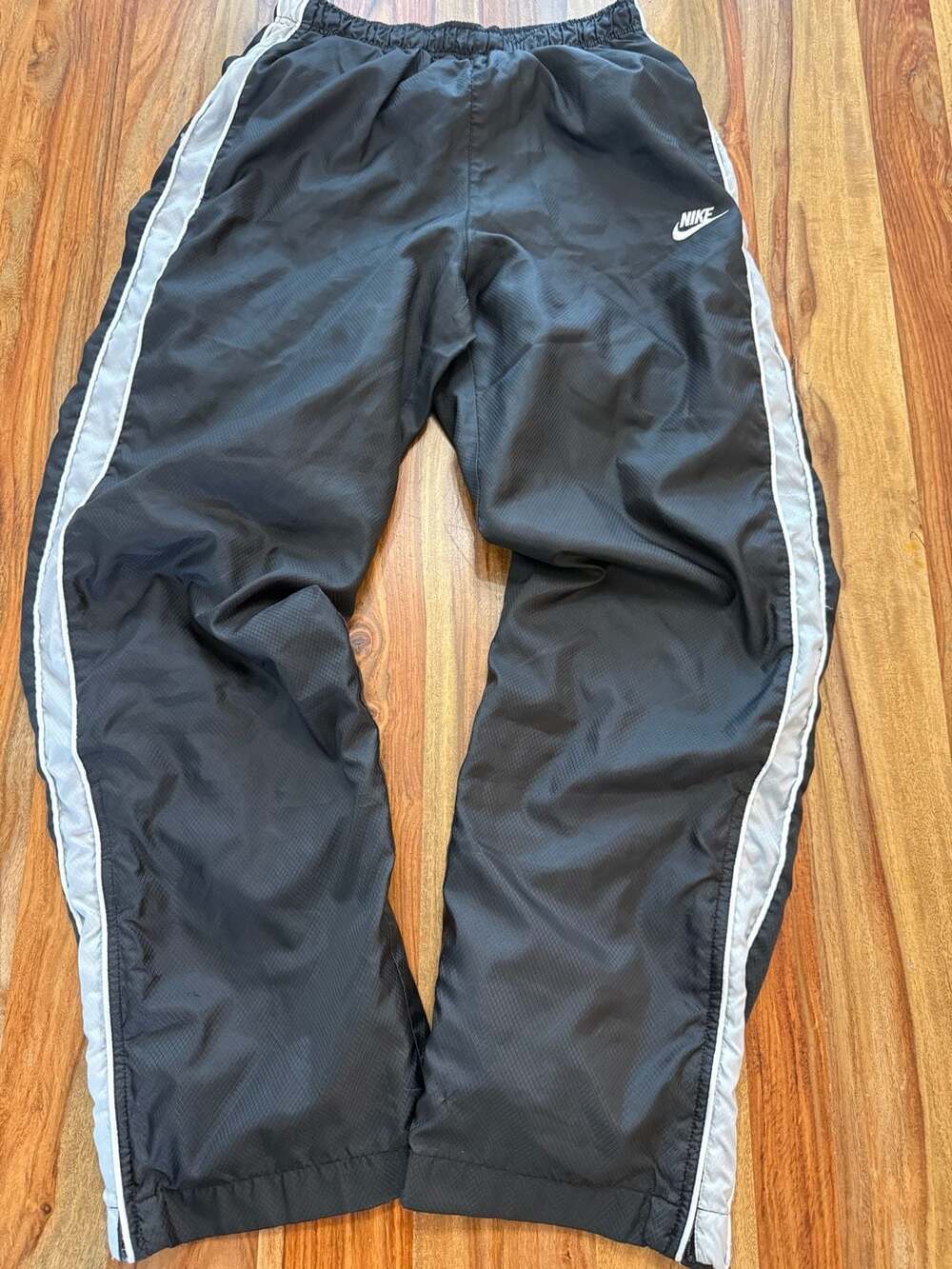 Vintage Nike Ripstop Nylon Track Pants with Side Stripes Black